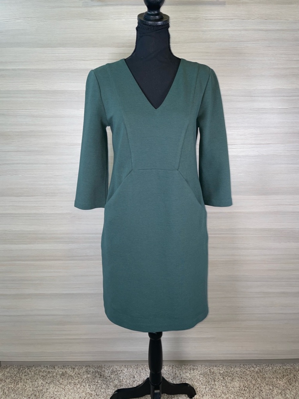 Boden Brontë Ottoman V-Neck Slash Pocket Long Sleeve Dress Hunter Green Size 6